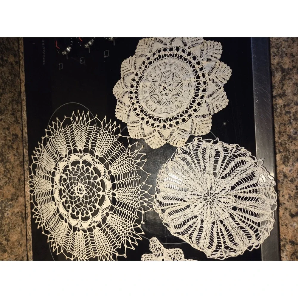 Set of 5 White Lace Crochet Doily Lot, Assorted Shapes Round Oval Floral